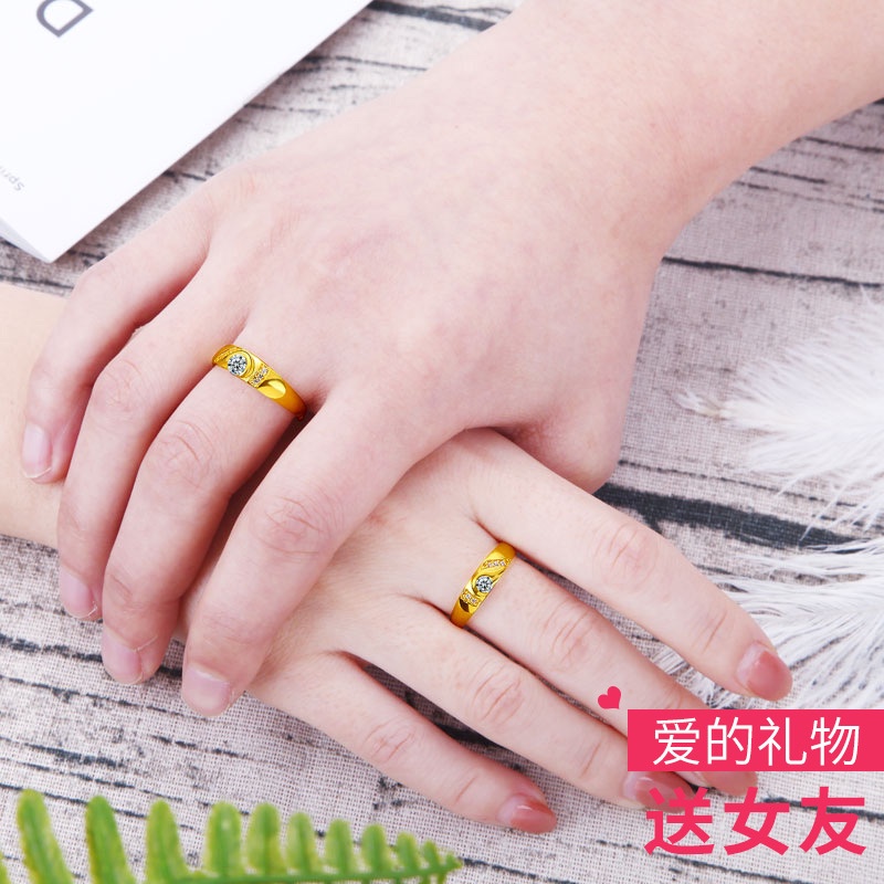 Goldkingdom Aksesoris Perhiasan Fashion Ready Stock Cincin Lapis Emas Kuning Berlapis Emas Pasangan Cincin, Berbentuk Hati Cincin Pernikahan Untuk Pria Dan Wanita