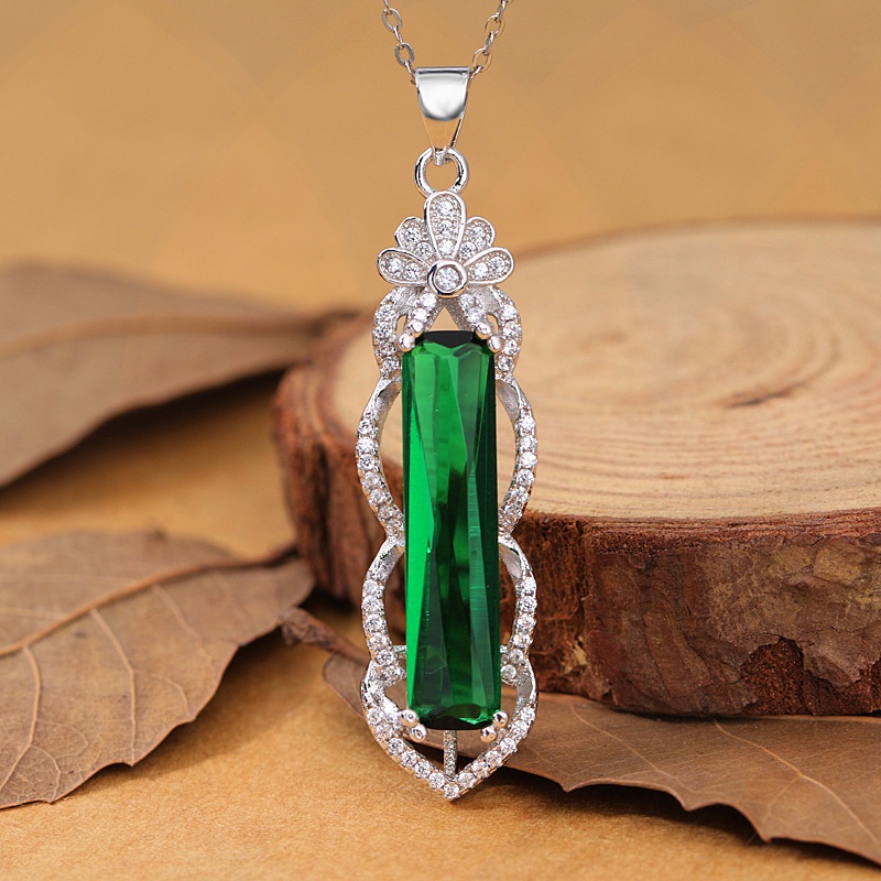 Goldkingdom Fashion Perhiasan Aksesoris Ready Stock Perak Disepuh Tourmaline Emerald Pendant Atmosfer Fashion Elegan Ruby Perempuan Kalung.