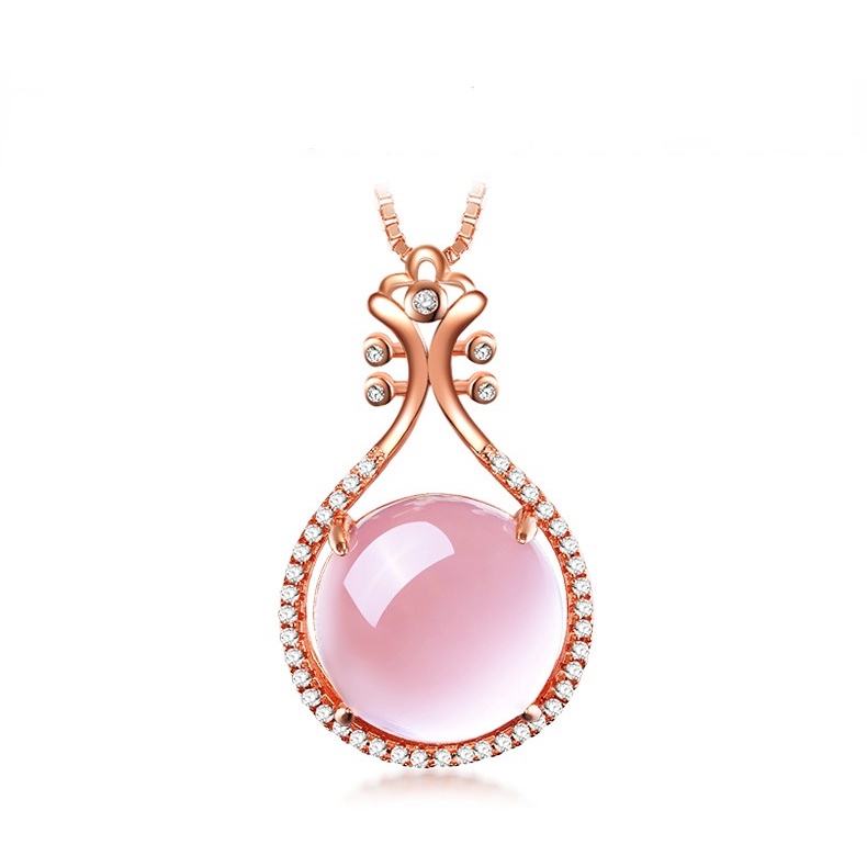 Goldkingdom Fashion Perhiasan Aksesoris Ready Stock Rose Gold Plated Kalung Wanita Rantai Klavikula Pink Pipa Kristal Liontin Lotus Batu Permata Sederhana Perak Ornamen