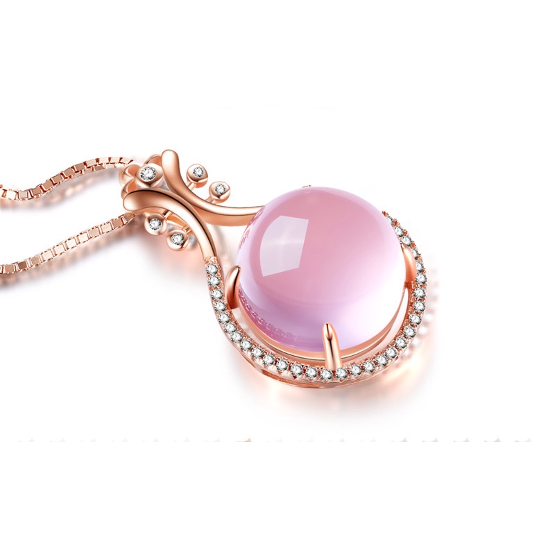 Goldkingdom Fashion Perhiasan Aksesoris Ready Stock Rose Gold Plated Kalung Wanita Rantai Klavikula Pink Pipa Kristal Liontin Lotus Batu Permata Sederhana Perak Ornamen