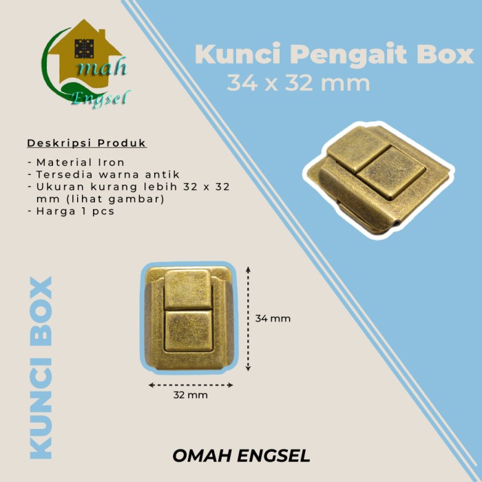 Kunci pengait box 34x32mm A.H110 Kuncian tas Gembok koper Overval
