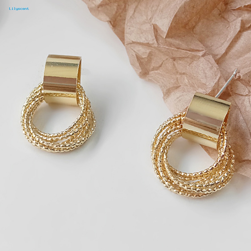 Lilyscent 1pasang Ornamen Menjuntai Anting Untuk Bisnis Multilayer Golden Hoop Earring All-match