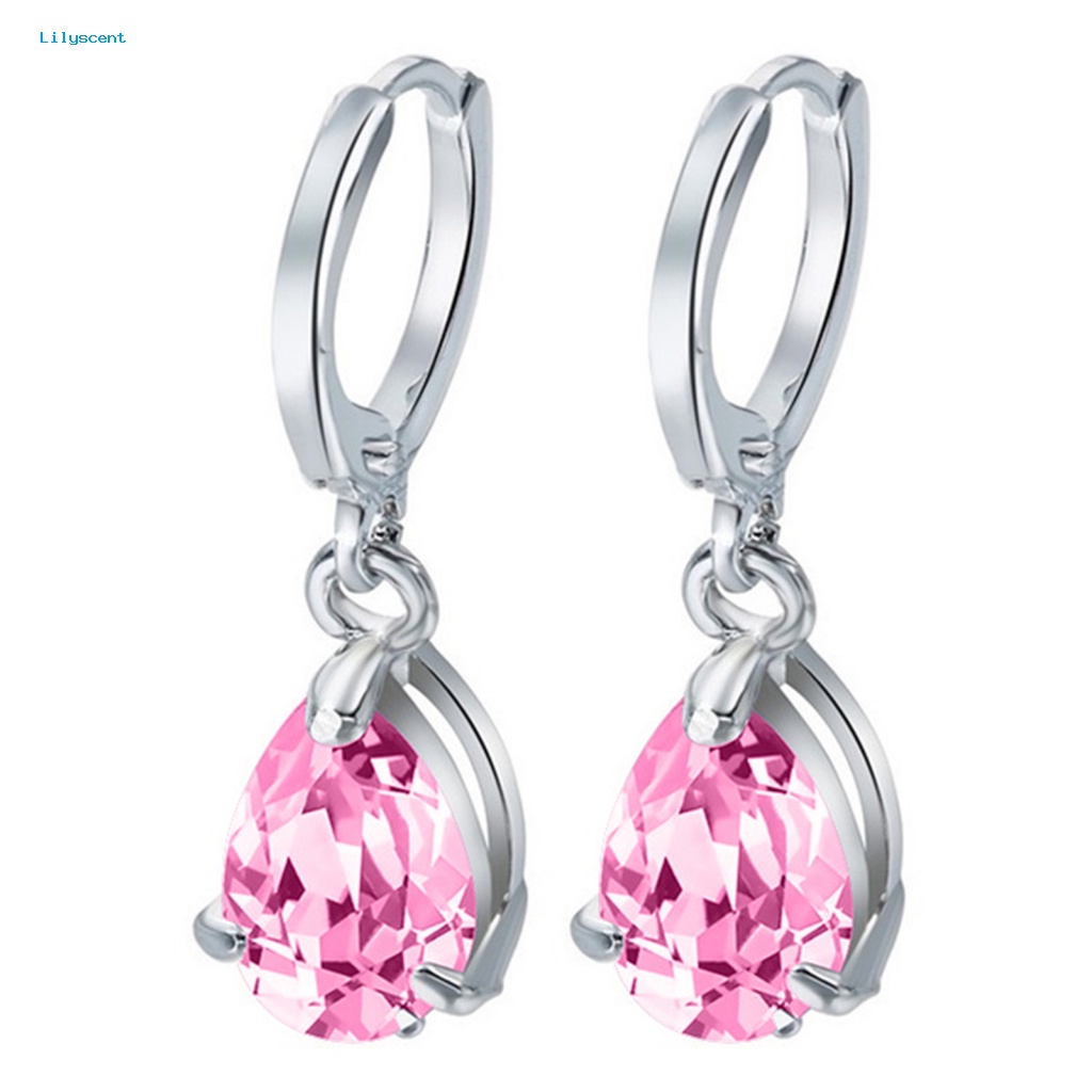 Lilyscent 1pasang Anting Klip Hadiah Untuk Anniversary Lady Waterdrop Menjuntai Klip Telinga Elegan