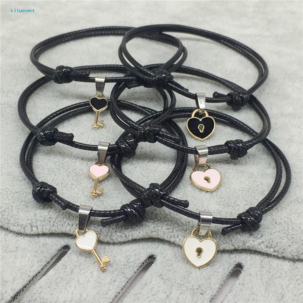 Lilyscent 1pasang Gelang Tali Resin Untuk Pesta 2Pcs Kunci Hati Lock Bracelet Simple