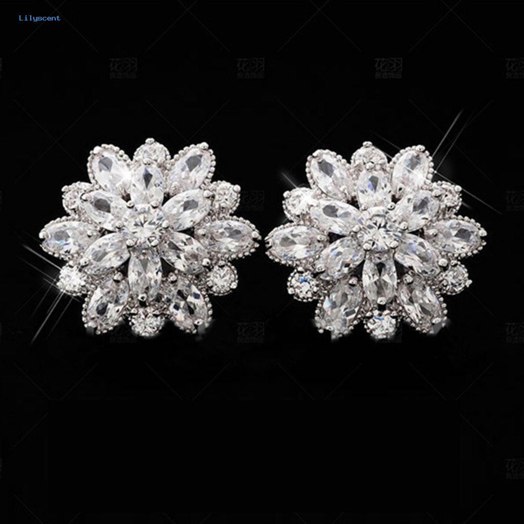 Lilyscent 1pasang Anting Perhiasan Menarik Untuk Belanja Wanita Bunga Cubic Zirconia Earrings Chic