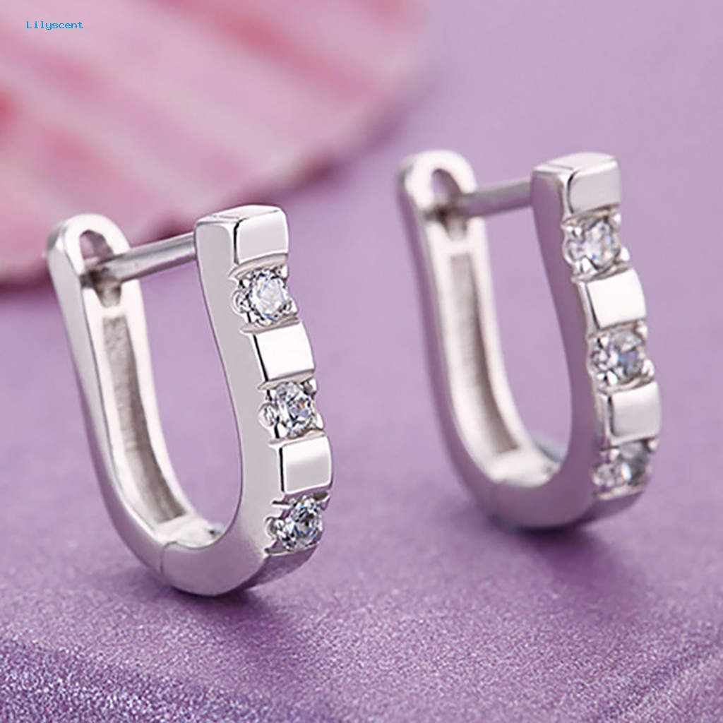 Lilyscent 1pasang Anting Alloy Untuk Perjamuan U-Shape Hias Cubic Zircon Wanita Hoop Earrings Menarik