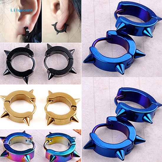 Lilyscent Unisex Baja Titanium Punk Rivet Ear Studs Spike Hoop Huggie Piercing Earrings