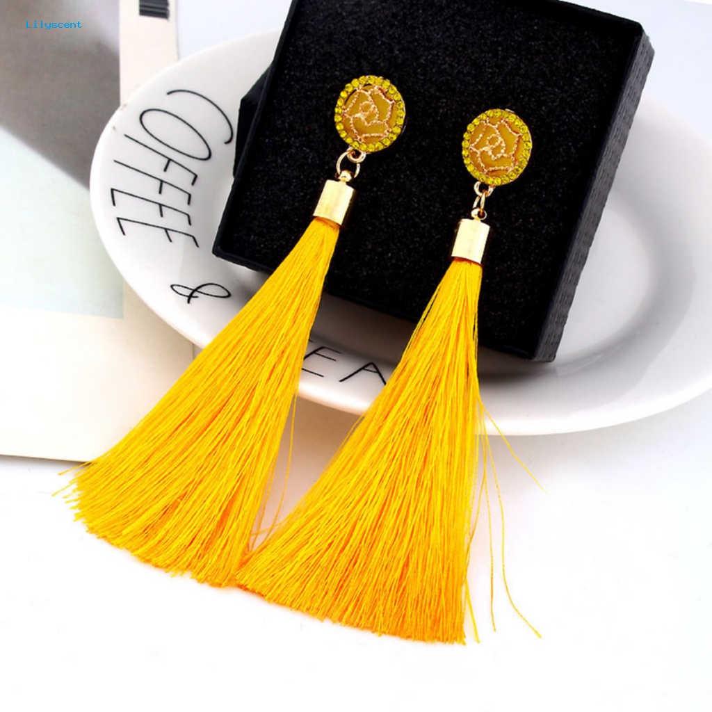 Lilyscent 1pasang Anting Vintage Menjuntai Untuk Club Bohemia Jumbai Earrings Shiny