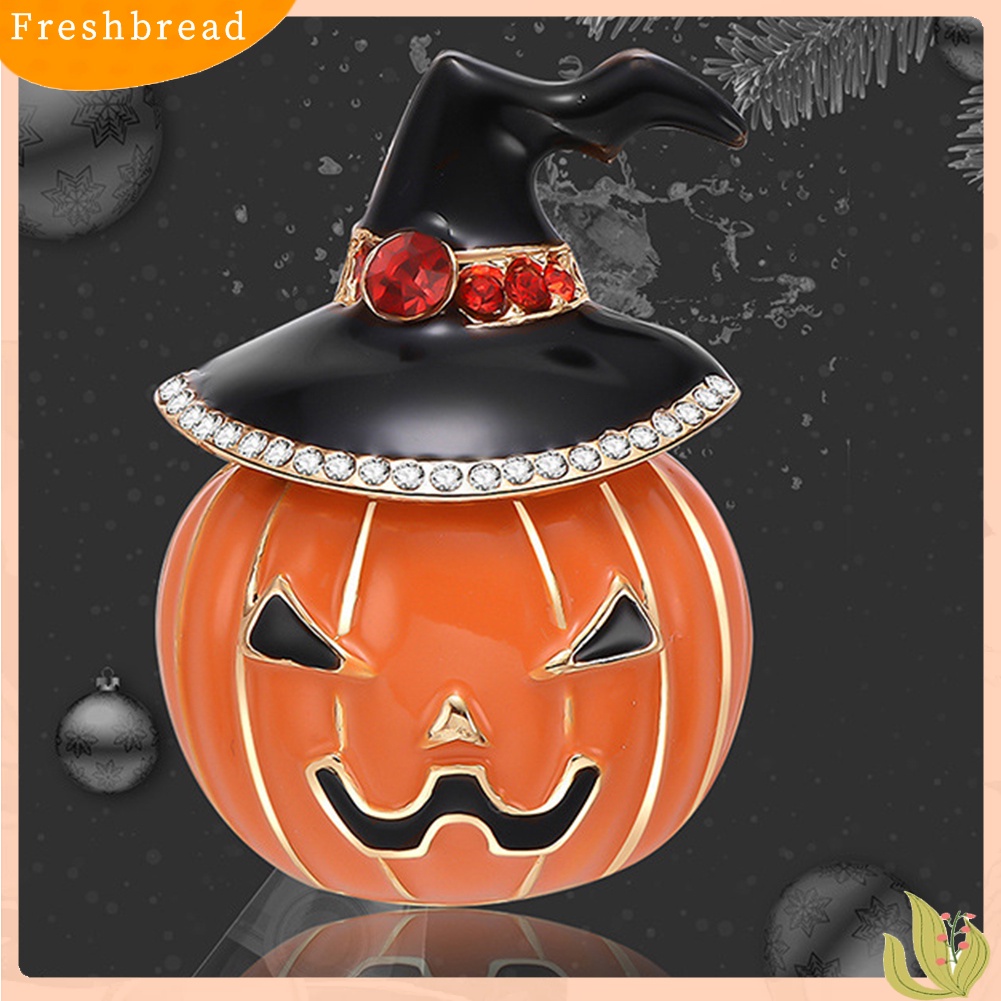 &lt; Freshbread &gt; Halloween Labu Berlian Imitasi Bertatahkan Enamel Bros Pin Sweater Kemeja Kerah Lencana