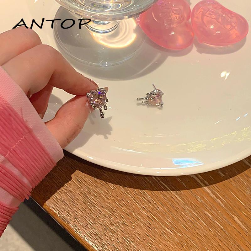 【antop】Anting Perempuan Manis Indah Glitter Zirkon Anting Cinta Cair