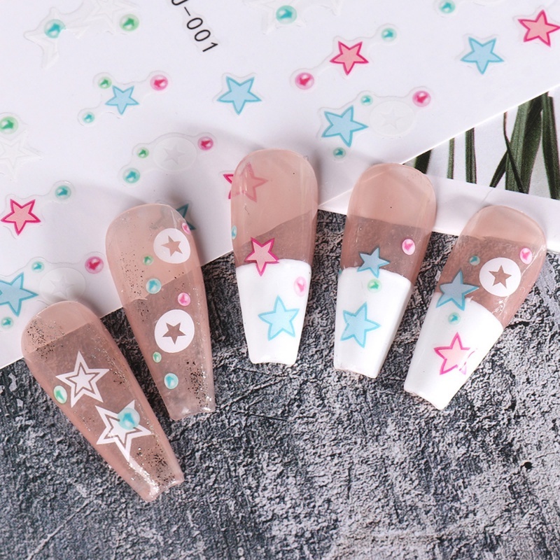 Korean INS Style Rainbows Star Love Heart Sequin Nail Decals/Stiker Nail Art Bulan Bintang Warna-Warni Dekorasi