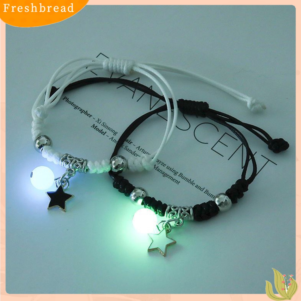 &lt; Freshbread &gt; 1pasang Gelang Persahabatan Eye-catching Luminous Pengerjaan Halus Liontin Geometris Hias Perhiasan Cross Adjustable Pasangan Kekasih Gelang Untuk Teman