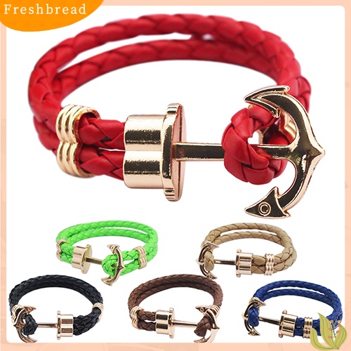 &lt; Freshbread &gt; Wanita Pria Multilayer Kulit Imitasi Buatan Tangan Manset Gelang Jangkar Gelang Bangle