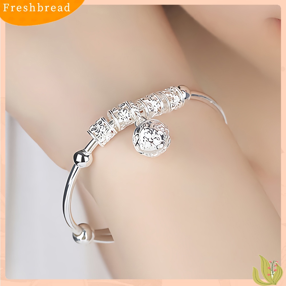 &lt; Freshbread &gt; Wanita Manik-Manik Bell Pesona Perak Disepuh Adjustable Gelang Bangle Perhiasan Hadiah