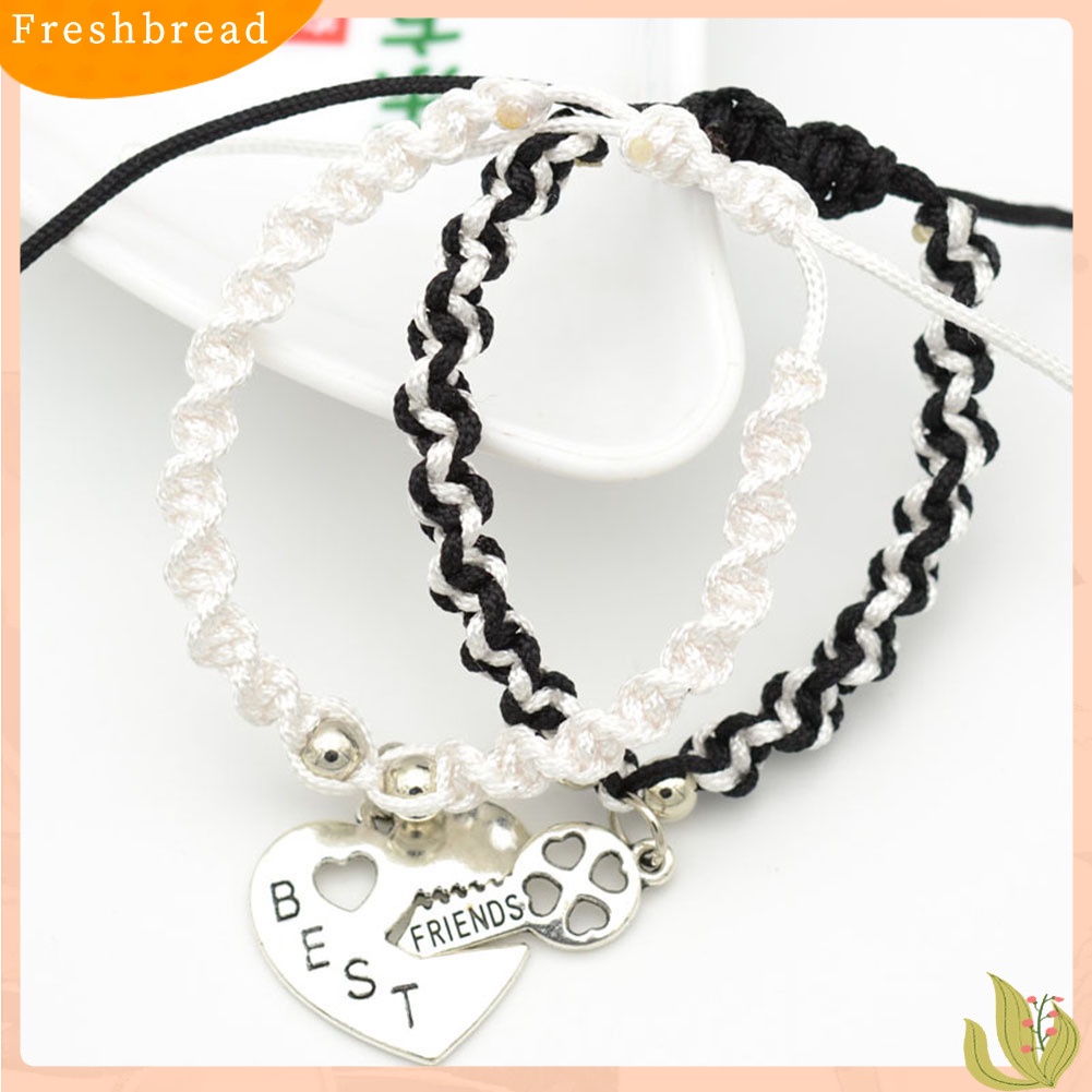 &lt; Freshbread &gt; 2Pcs Unisex Pecinta Ibu Putri Split Hati Liontin Braided Bracelets Love Gift