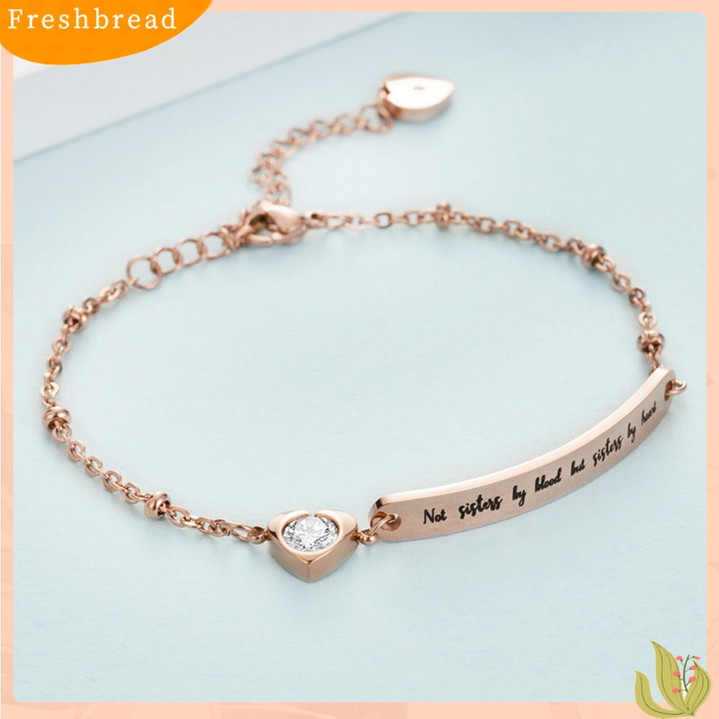 &lt; Freshbread &gt; Huruf Cetak Adjustable Wanita Gelang Baja Titanium Plat Melengkung Berbentuk Hati Menjuntai Gelang Aksesori Perhiasan