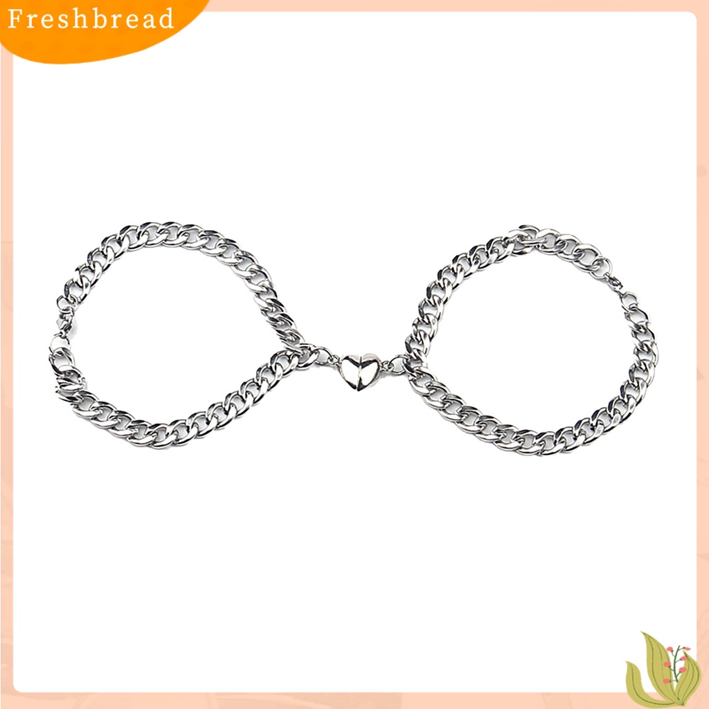 &lt; Freshbread &gt; 2Pcs Gelang Kekasih ic Adjustable Gelang Atraksi Hati Voguish Bahan Stainless Steel Untuk Pesta