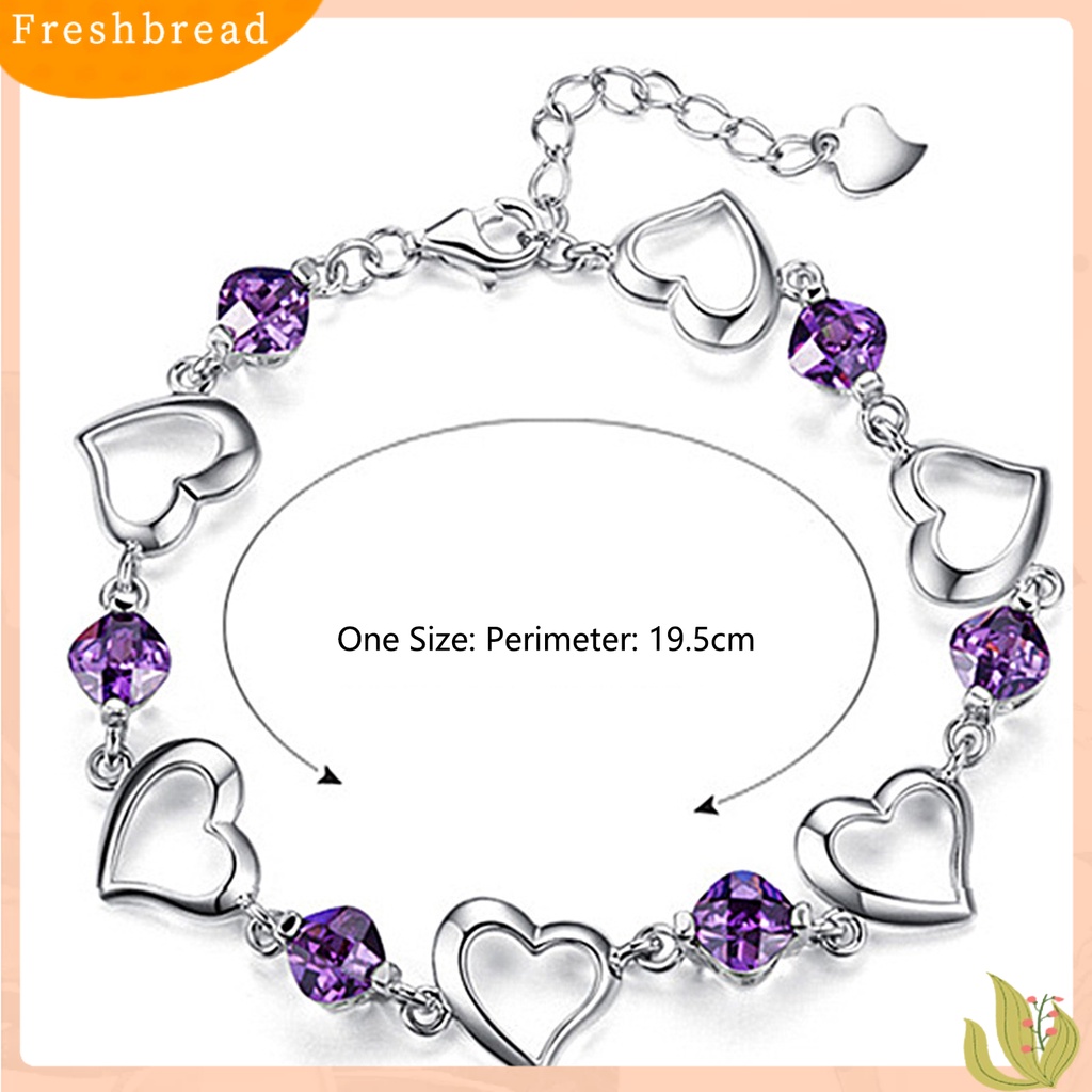 &lt; Freshbread &gt; Wanita Gelang Adjustable Berlian Imitasi Mengkilap Hias Perak Berlapis Kilau Terang Hias Hadiah Wanita Berongga-out Jantung Pesona Gelang Fashion Perhiasan