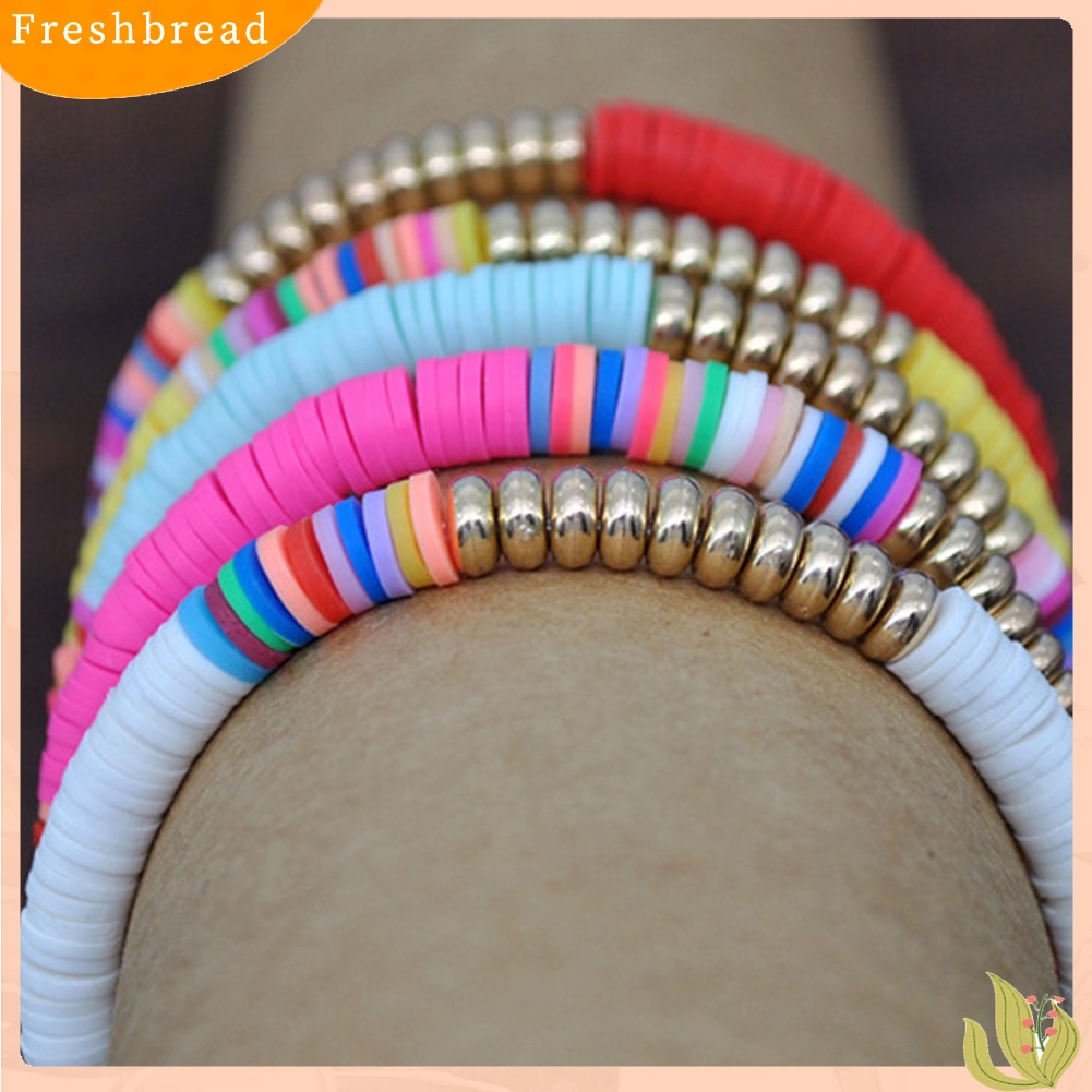 &lt; Freshbread &gt; 5Pcs Wanita Mode Rainbow Polymer Clay String Beads Gelang Pesta Bangle Hadiah