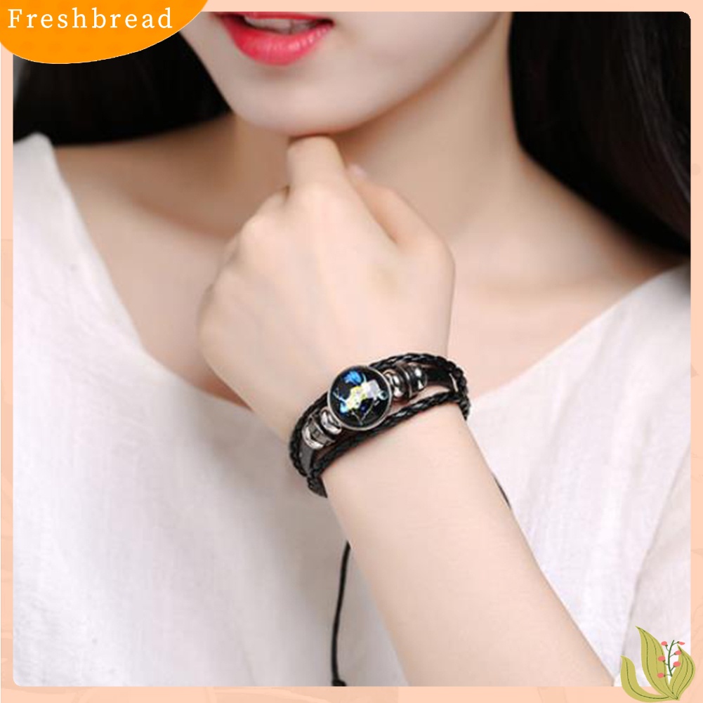 &lt; Freshbread &gt; Unisex Constellation Kaca Cabochon Pesona Multilayer Braided Luminous Bracelet