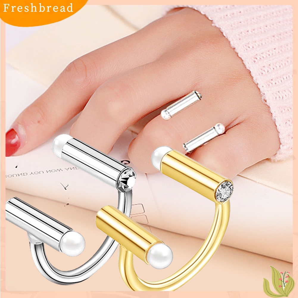 &lt; Freshbread &gt; Fashion Wanita Mutiara Imitasi Berlian Imitasi Pembukaan Cincin Jari Pernikahan Perhiasan Hadiah
