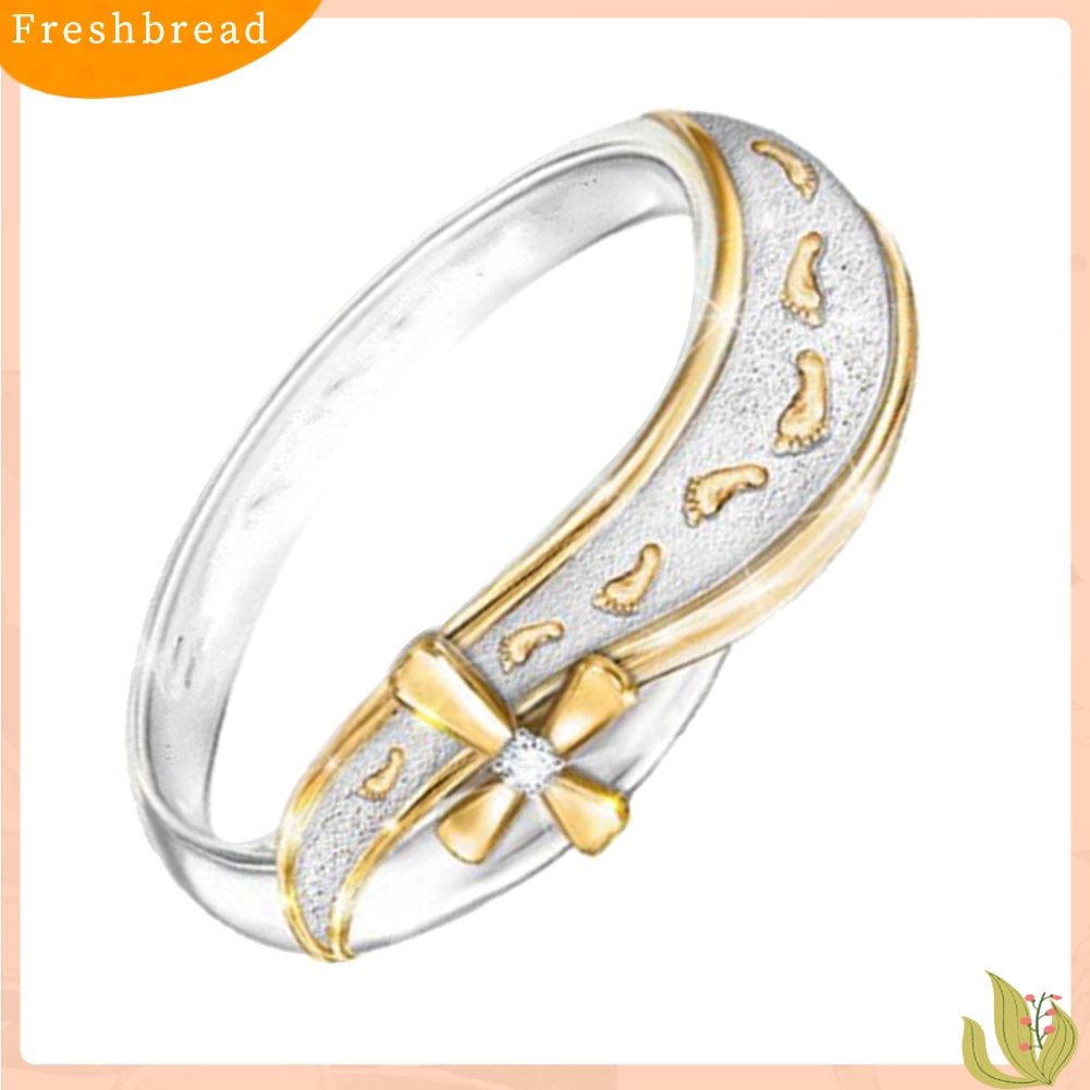 &lt; Freshbread &gt; Fashion Dua Warna Jejak Kaki Cross Sign Berlian Imitasi Wanita Jari Cincin Perhiasan