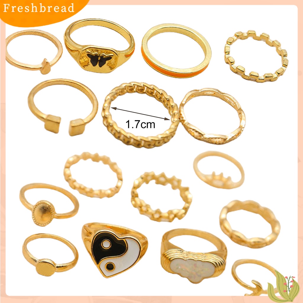 &lt; Freshbread &gt; 16 Pcs Knuckle Rings Yin Yang Multi Bentuk Wanita Indah Stackable Finger Rings Perhiasan Hadiah