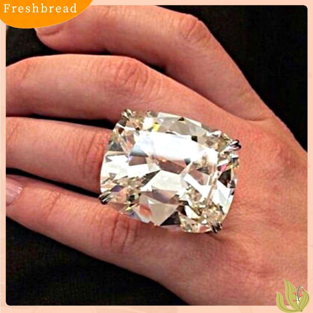 &lt; Freshbread &gt; Cincin Jari Cubic Zirconia Persegi Besar Mewah Wanita Lamaran Pernikahan Perhiasan