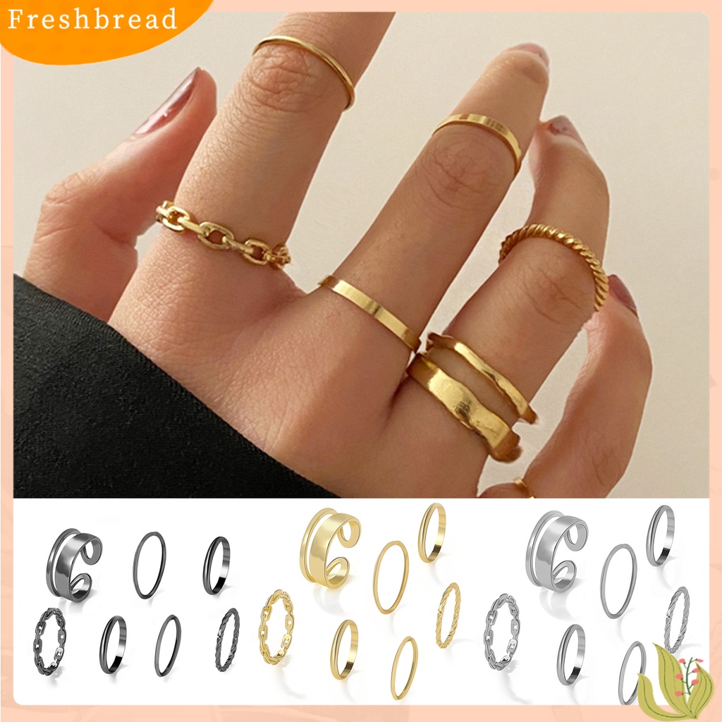 &lt; Freshbread &gt; 7pcs/Set Cincin Jari Lady Rantai Indah Sederhana Set Cincin Buku Jari Halus Untuk Hadiah