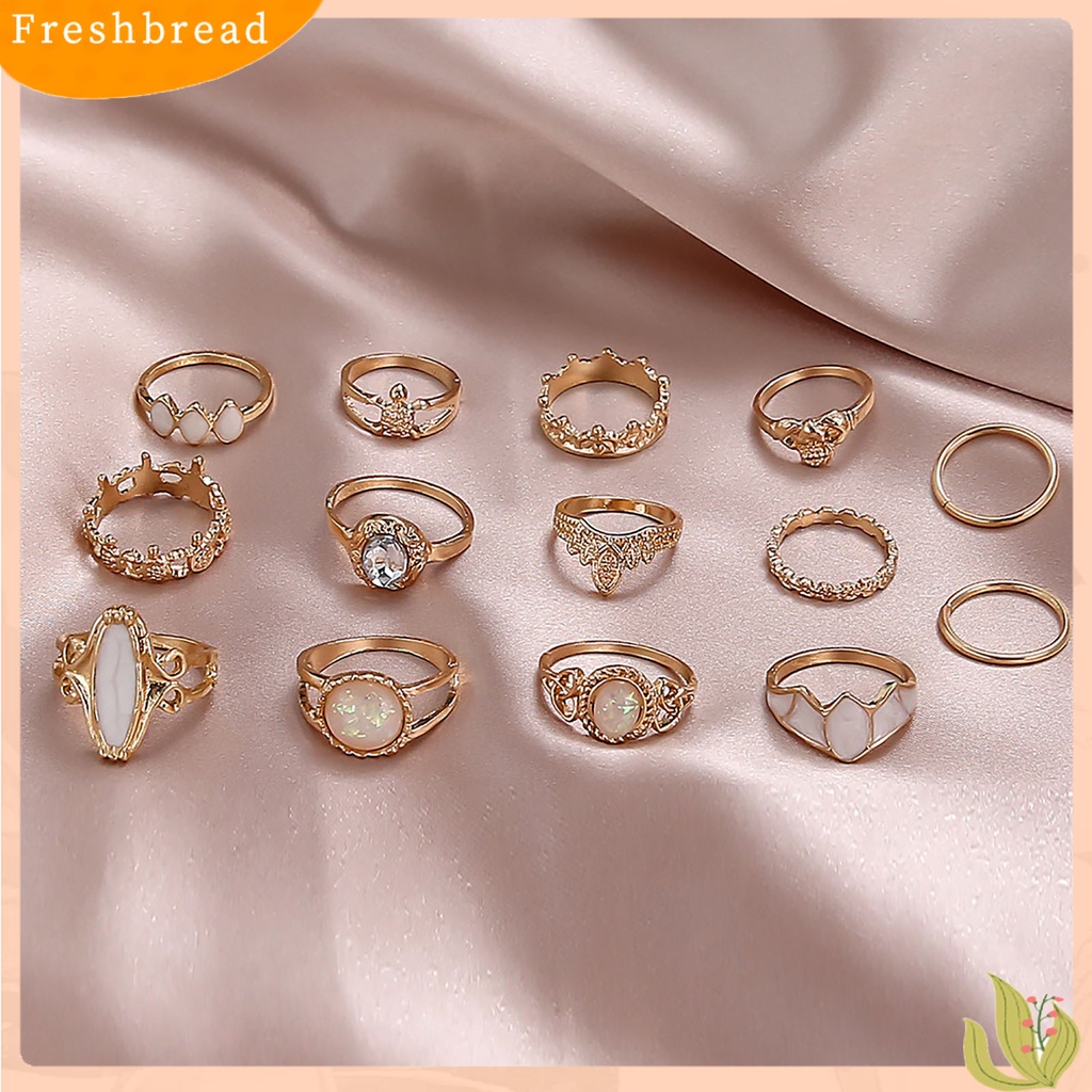 &lt; Freshbread &gt; 14 Pcs Berongga Dapat Ditumpuk Buku Jari Cincin Paduan Gaya Etnik Langit Berbintang Permata Imitasi Jari Rings Perhiasan Aksesori