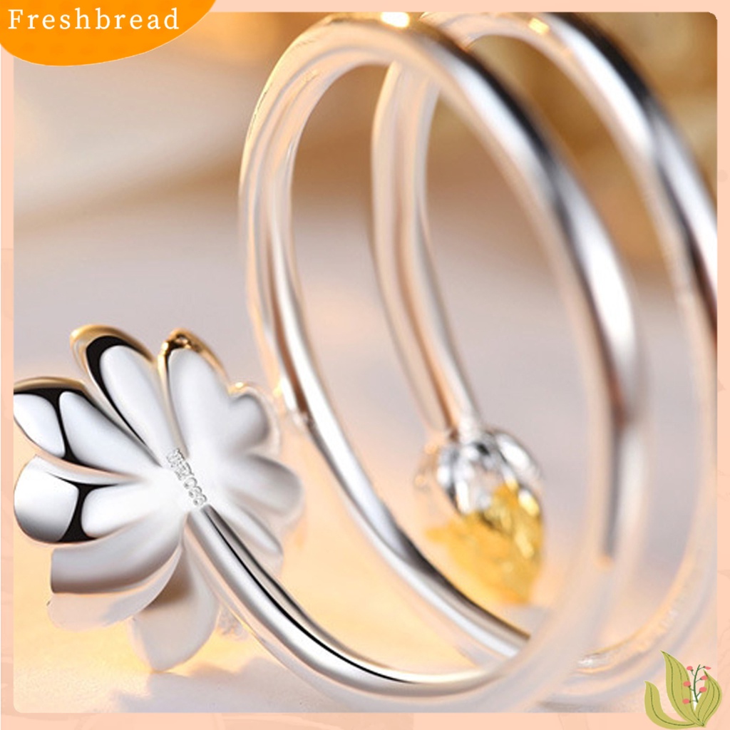 &lt; Freshbread &gt; Wanita Cincin Indah Halus Double-layer Lotus Shape Opening Adjustable Lady Circlet Gift