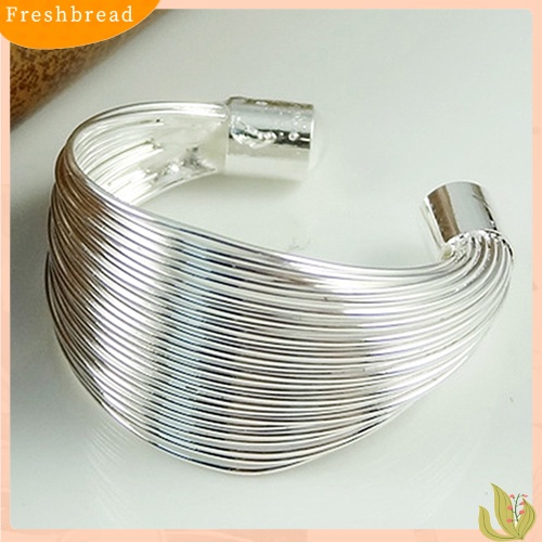 &lt; Freshbread &gt; Perak Berlapis Cincin Terbuka Lebar Jari Yang Dapat Disesuaikan Multi-Garis Perhiasan Fashion Gadis