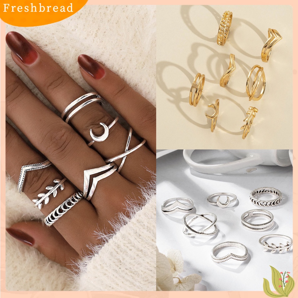 &lt; Freshbread &gt; 7pcs/Set Lady Finger Ring Indah Vintage Warna Solid Individu Perempuan Cincin Set Untuk Hadiah