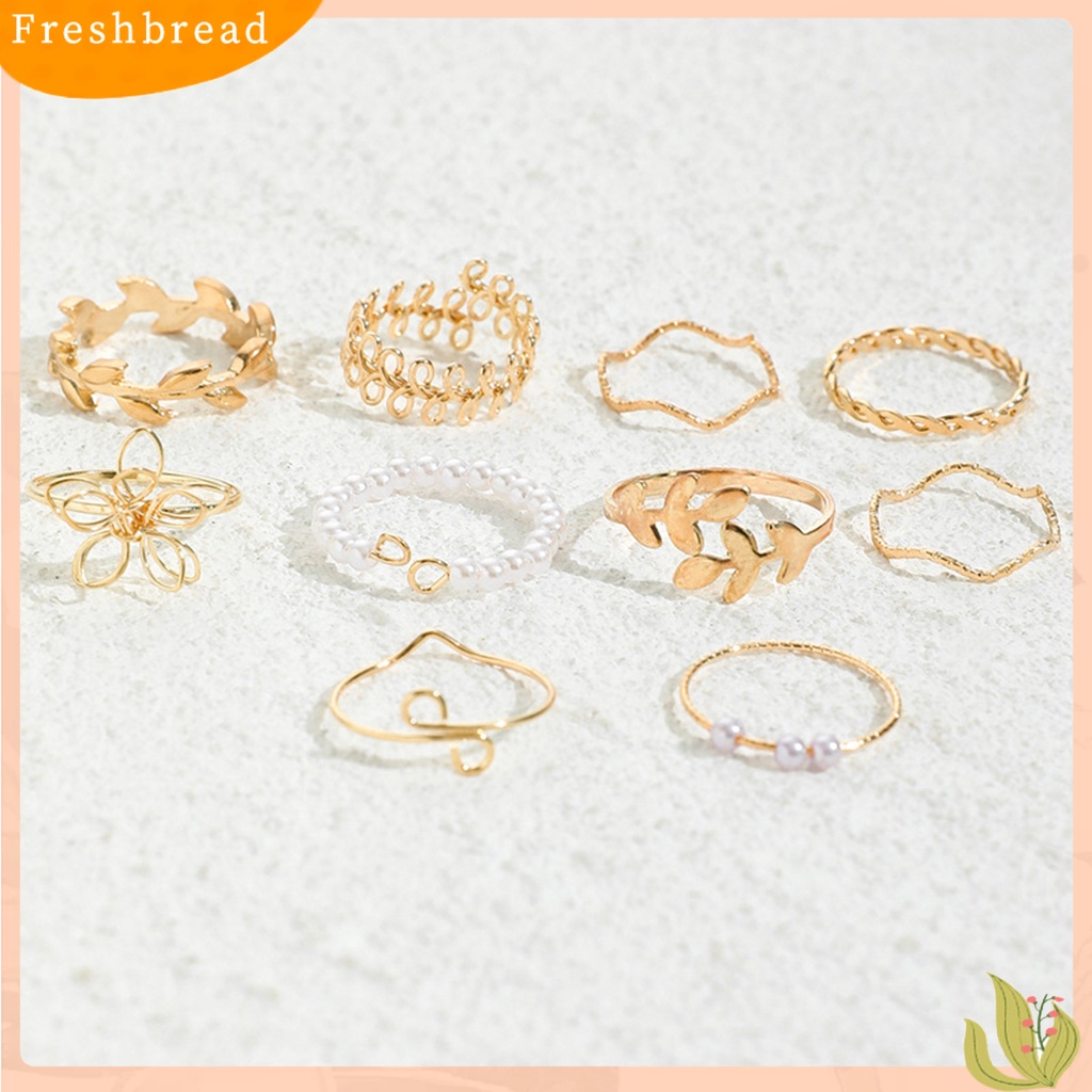 &lt; Freshbread &gt; 10Pcs Cincin Jari Hollow Out Bunga Wanita Bohemian Electroplating Knuckle Rings Untuk Pesta