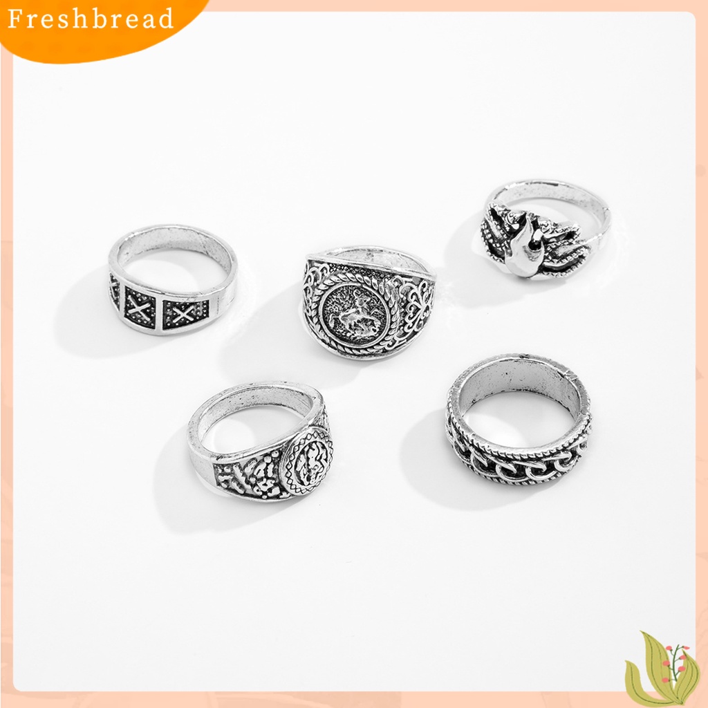 &lt; Freshbread &gt; 5Pcs/Set Cincin Buku Jari Pola Halus Geometris Mewah Retro Electroplating Dekorasi Perhiasan Pria Vintage Gothic Knuckle Joint Rings Untuk Pesta