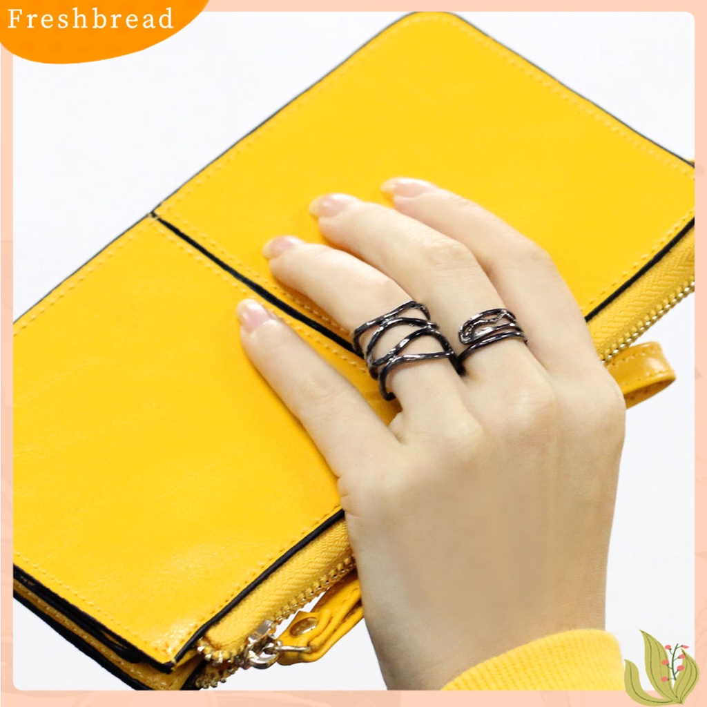 &lt; Freshbread &gt; Cincin Adjustable Halus Hitam Vintage Knuckle Stackable Rings Untuk Pesta