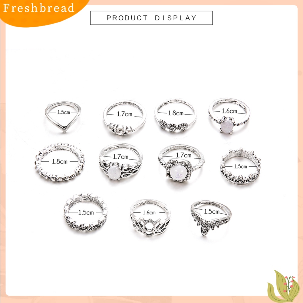 &lt; Freshbread &gt; 11 Pcs Wanita Set Perhiasan Imitasi Opal Berlian Imitasi Knuckle Susun Bersama Rings Band