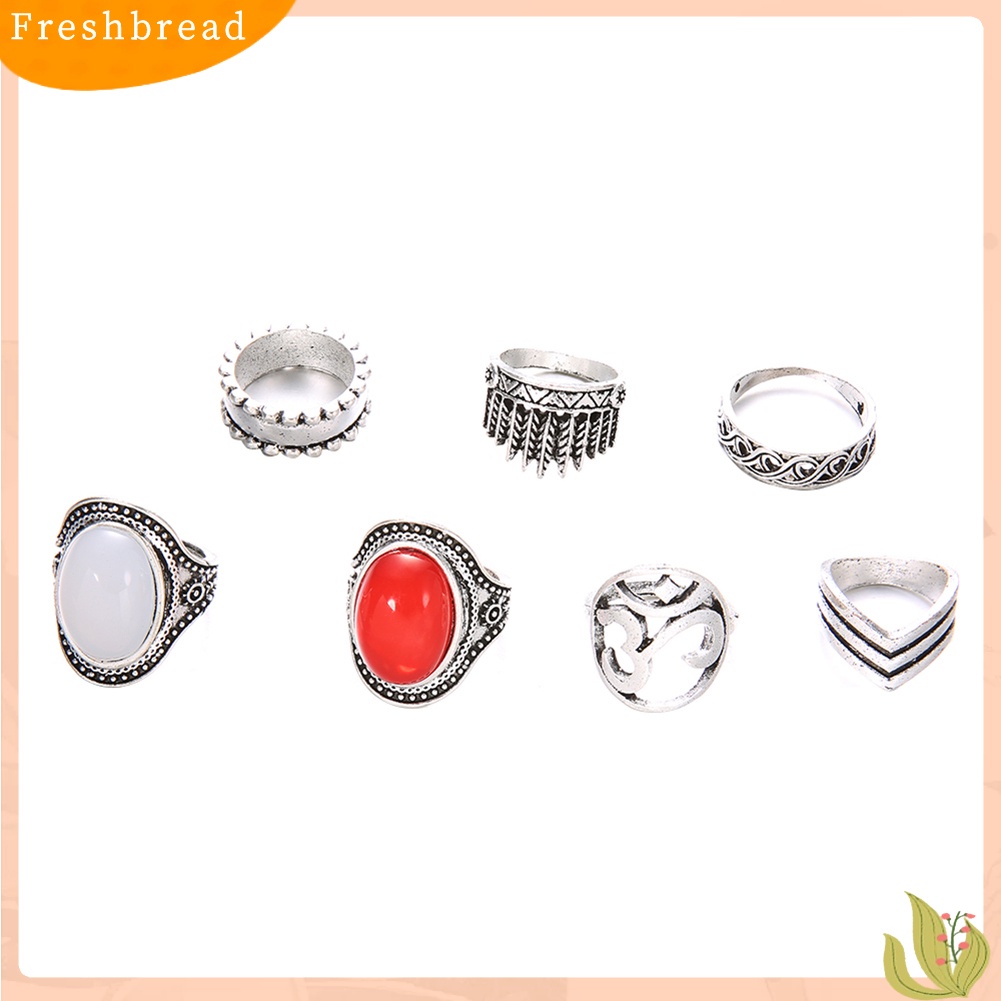 &lt; Freshbread &gt; 7Pcs/Set Boho Wanita Oval Yoga OM Knuckle Midi Susun Cincin Retro Perhiasan Hadiah