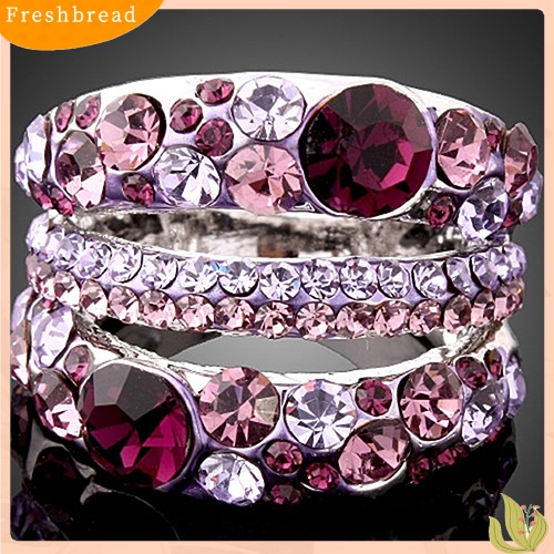 &lt; Freshbread &gt; Cincin Cubic Zirconia Wanita Paduan Band Berlian Imitasi Kristal Perhiasan Hadiah Mempesona