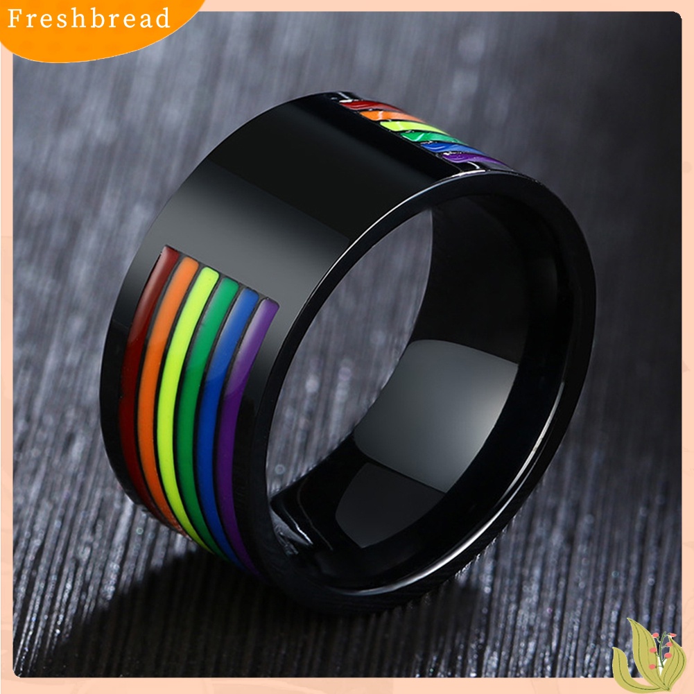 &lt; Freshbread &gt; Pria Fashion Stainless Steel Pride Print Warna Pelangi Jari Cincin Perhiasan Hadiah