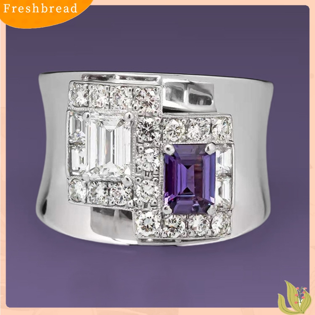 &lt; Freshbread &gt; Cincin Wanita Geometris Berlian Imitasi Ungu Vintage Keren Penampilan Fashion Jari Ring Untuk Pesta