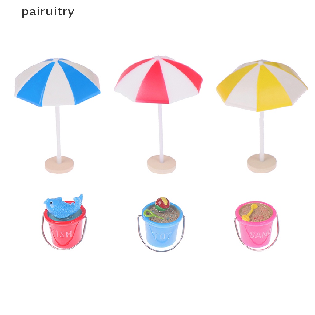 Prt1:12rumah Boneka Mini Seaside Beach Decor Payung Pantai Payung Parasol Bucket Boneka Mainan PRT