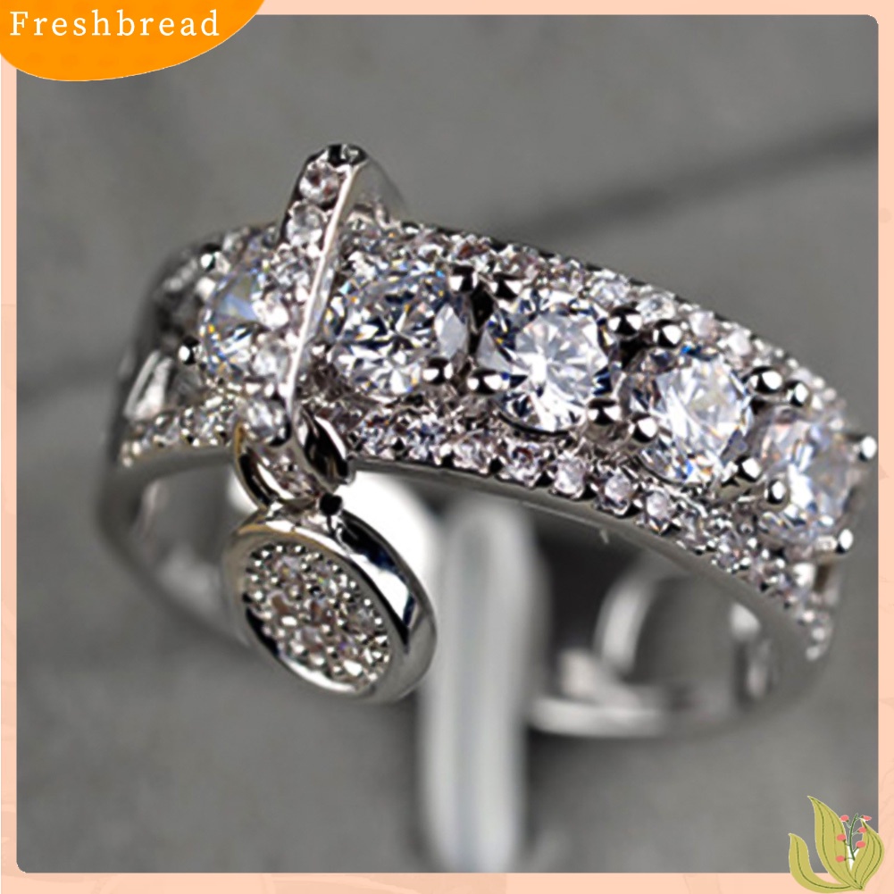 &lt; Freshbread &gt; Kreatif Logam Disc Pesona Berongga Band Kubik Zirkon Berlian Imitasi Cincin Wanita Perhiasan