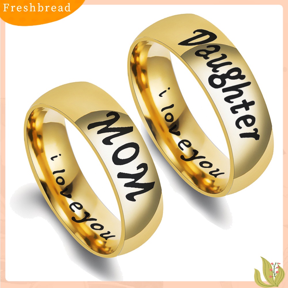 &lt; Freshbread &gt; Fashion Ibu Ayah Anak Perempuan Anak Huruf Band Stainless Steel Anggota Keluarga Cincin