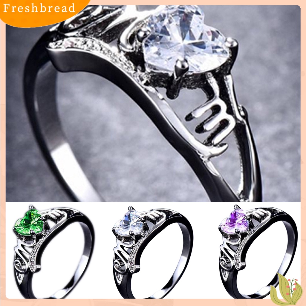 &lt; Freshbread &gt; Wanita Cincin Cinta Hati Electroplated Cubic Zirconia Bentuk Hati Jari Cincin Perhiasan Untuk Pertunangan