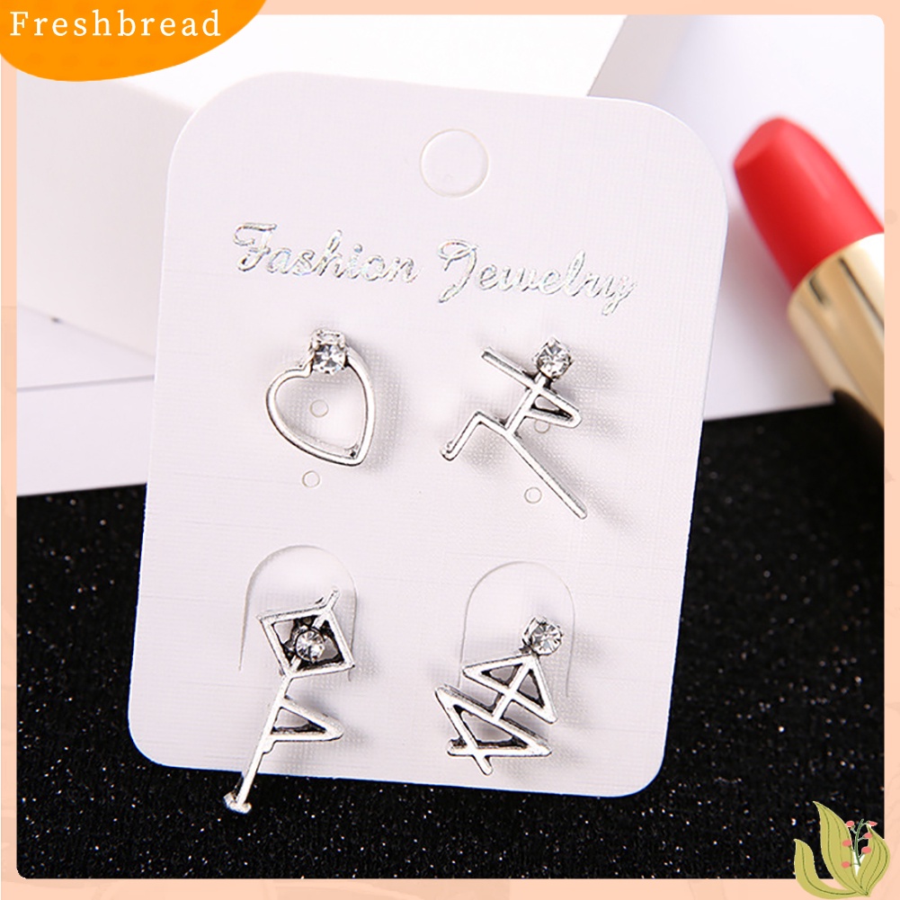 &lt; Freshbread &gt; 4Pcs/Set Vintage Manusia Figure Berlian Imitasi Telinga Studs Wanita Anting Perhiasan Hadiah