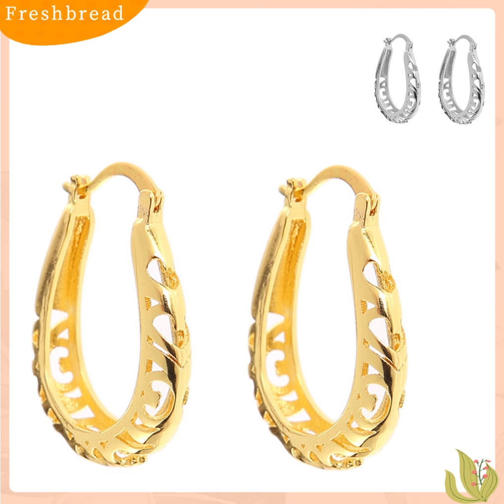 &lt; Freshbread &gt; 1pasang Anting Hoop Wanita Bulat Berongga Keluar Bunga Perhiasan Anting Geometris Berlebihan Untuk Pernikahan