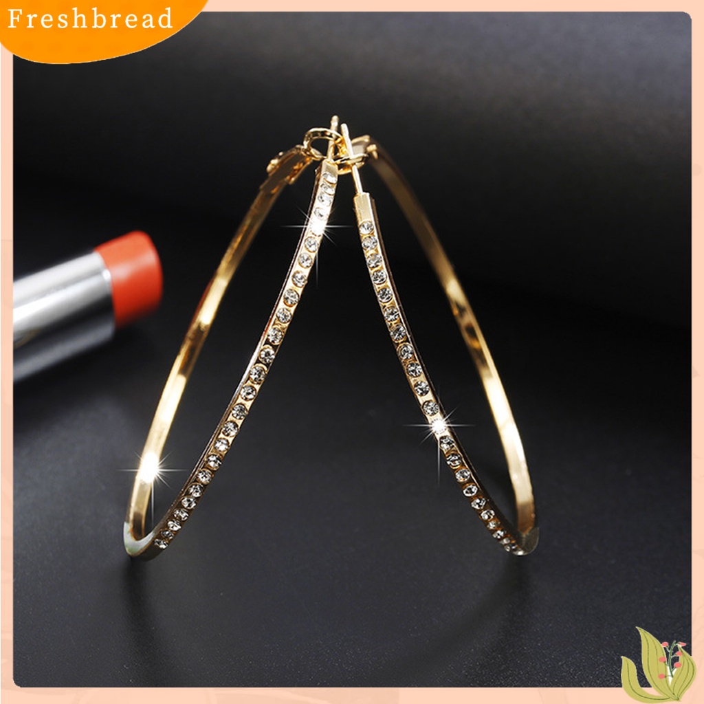 &lt; Freshbread &gt; 1pasang Anting Lady Hoop Berlian Imitasi Bulat Ringan Berkilau Wanita Earrings Untuk Belanja