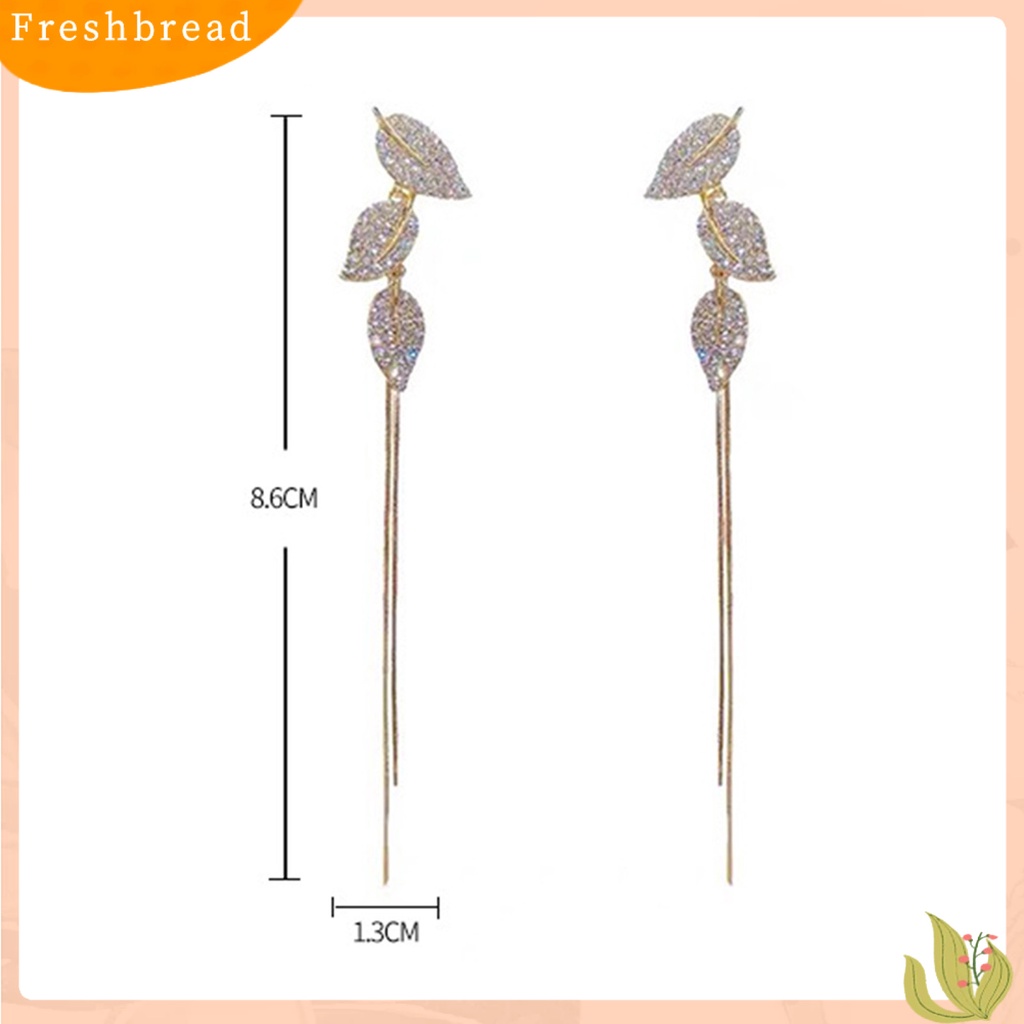 &lt; Freshbread &gt; 1pasang Anting Drop Rumbai Daun Bahan Alloy Kilau Terang Anting Panjang Untuk Pesta Cocktail