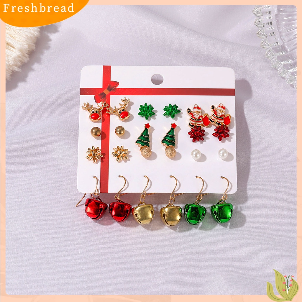 &lt; Freshbread &gt; 12pasang Anting Natal Warna-Warni Indah Bell Elk Stud Earrings Untuk Tahun Baru